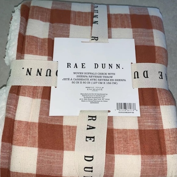NWT RAE DUNN Woven Buffalo Check Sherpa Fall Blanket Throw 50x60 Red ‘Blessed’ - Picture 2 of 5